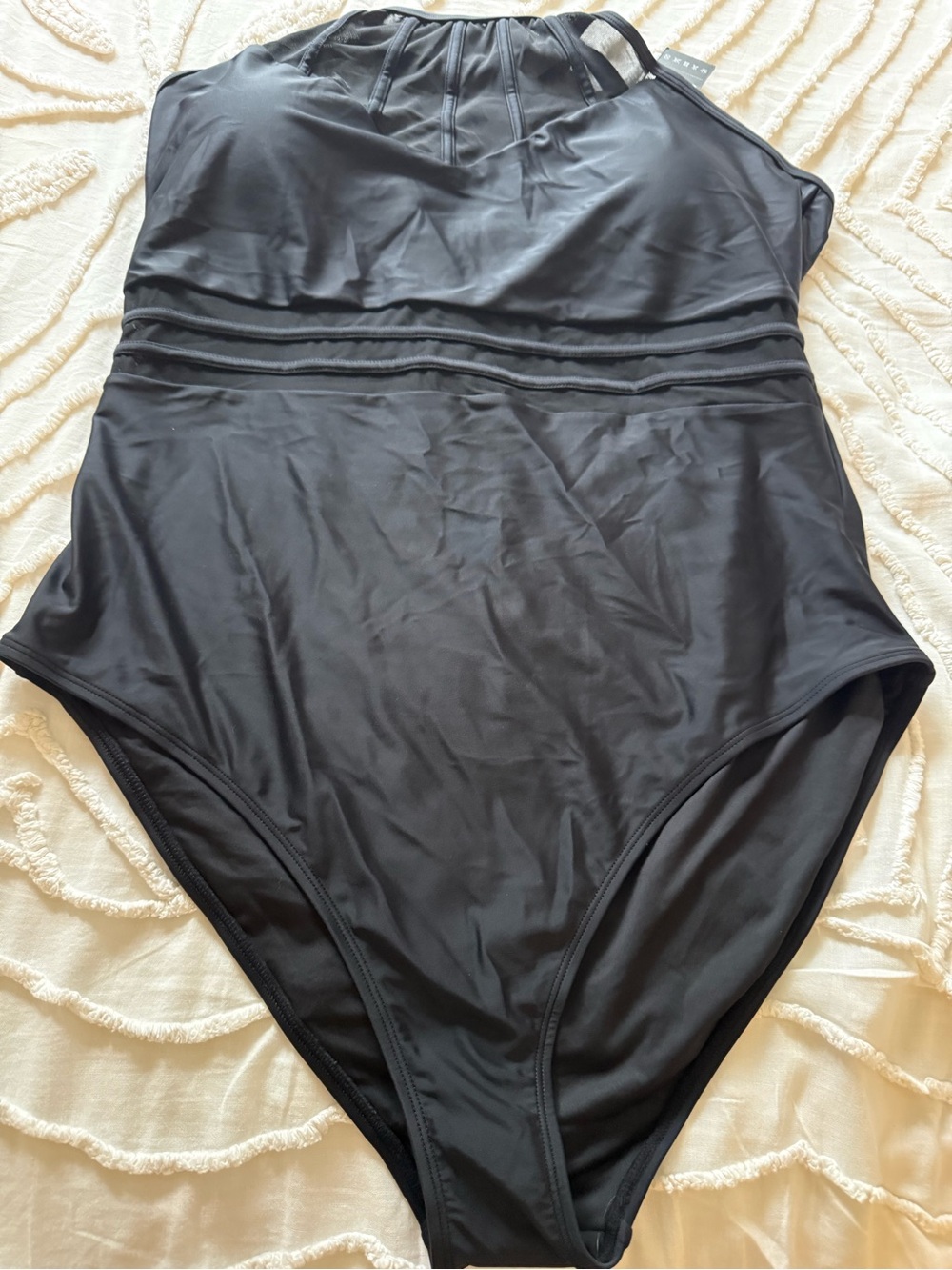 NWT Relleciga Black Mesh High Neck One Piece Swimsuit 3XL